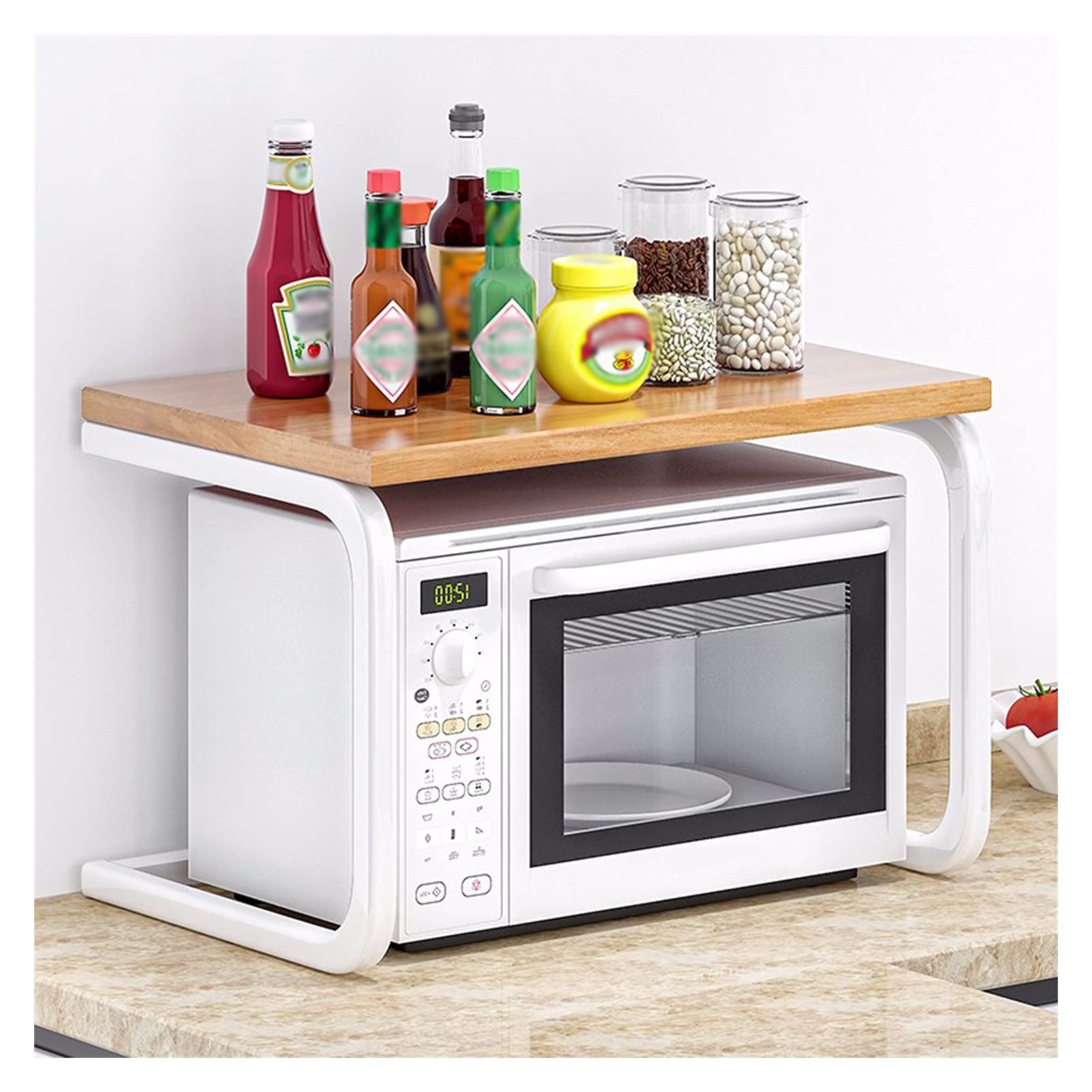 Support pour four à micro-ondes bicolore et étagère de rangement à 2 niveaux de 33 LB
