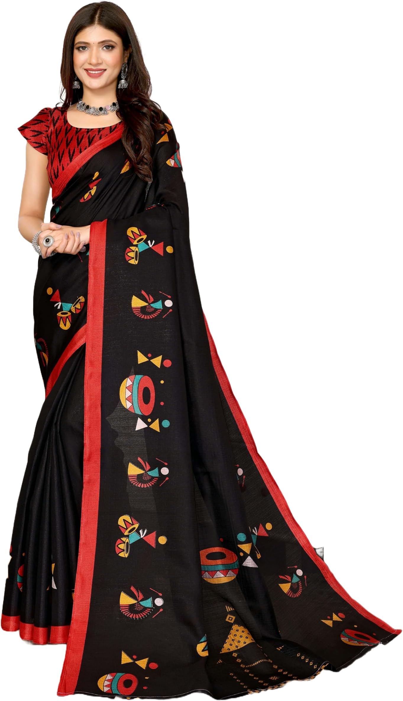 Yashika Womens Elegant Printed Art Silk Saree with Matching Blouse Material - Perfect for Festive and Special Occasions, Exquisite Design and Vibrant Colors