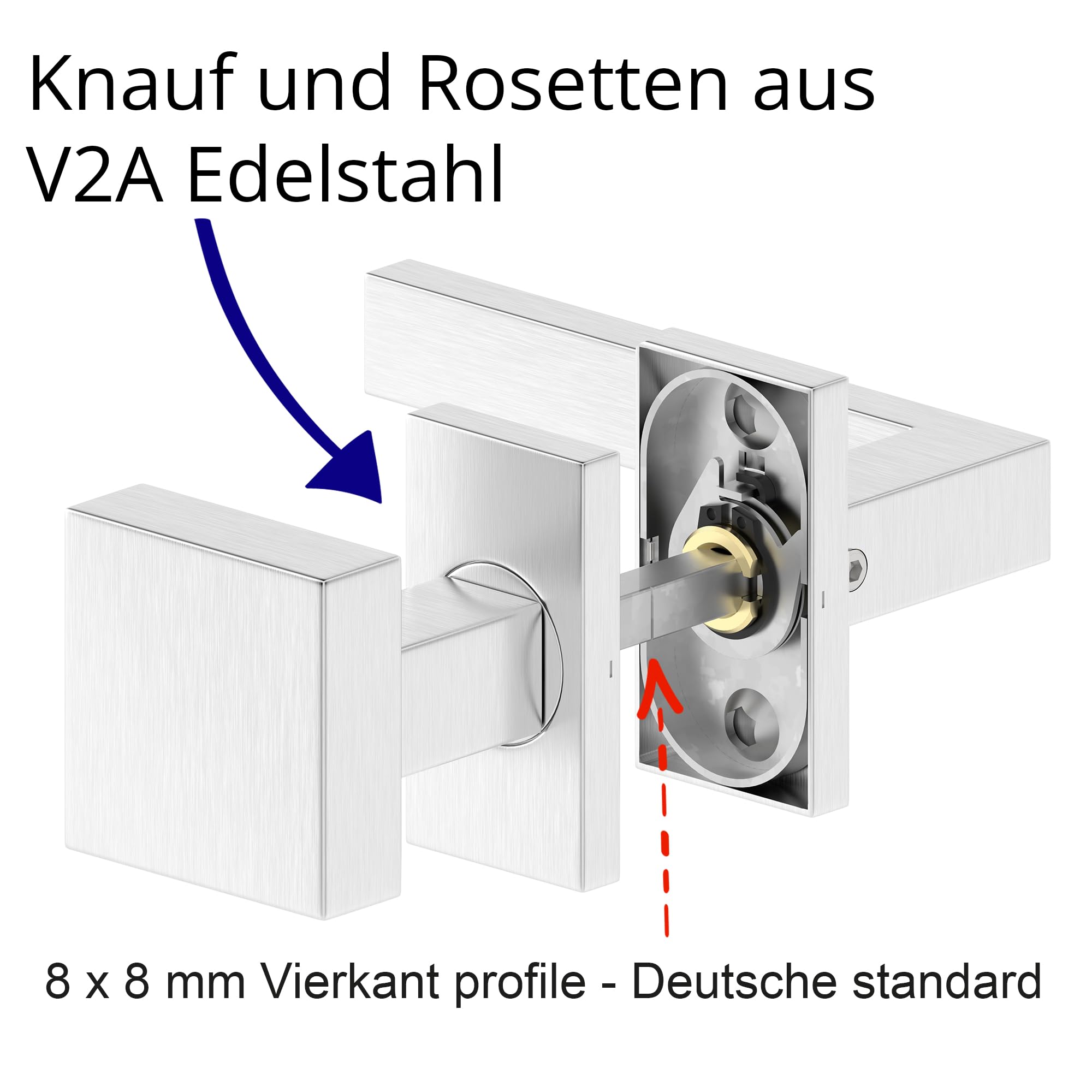 ERGO line CUBE Rechts, Profiltür-Drückergarnitur mit Festem Türknopf, Oval-Rosette, Edelstahl Eckig Türbeschlag, PZ-Rosette, Rosettengarnitur für Rahmentüren, Schmalrahmenbeschläge