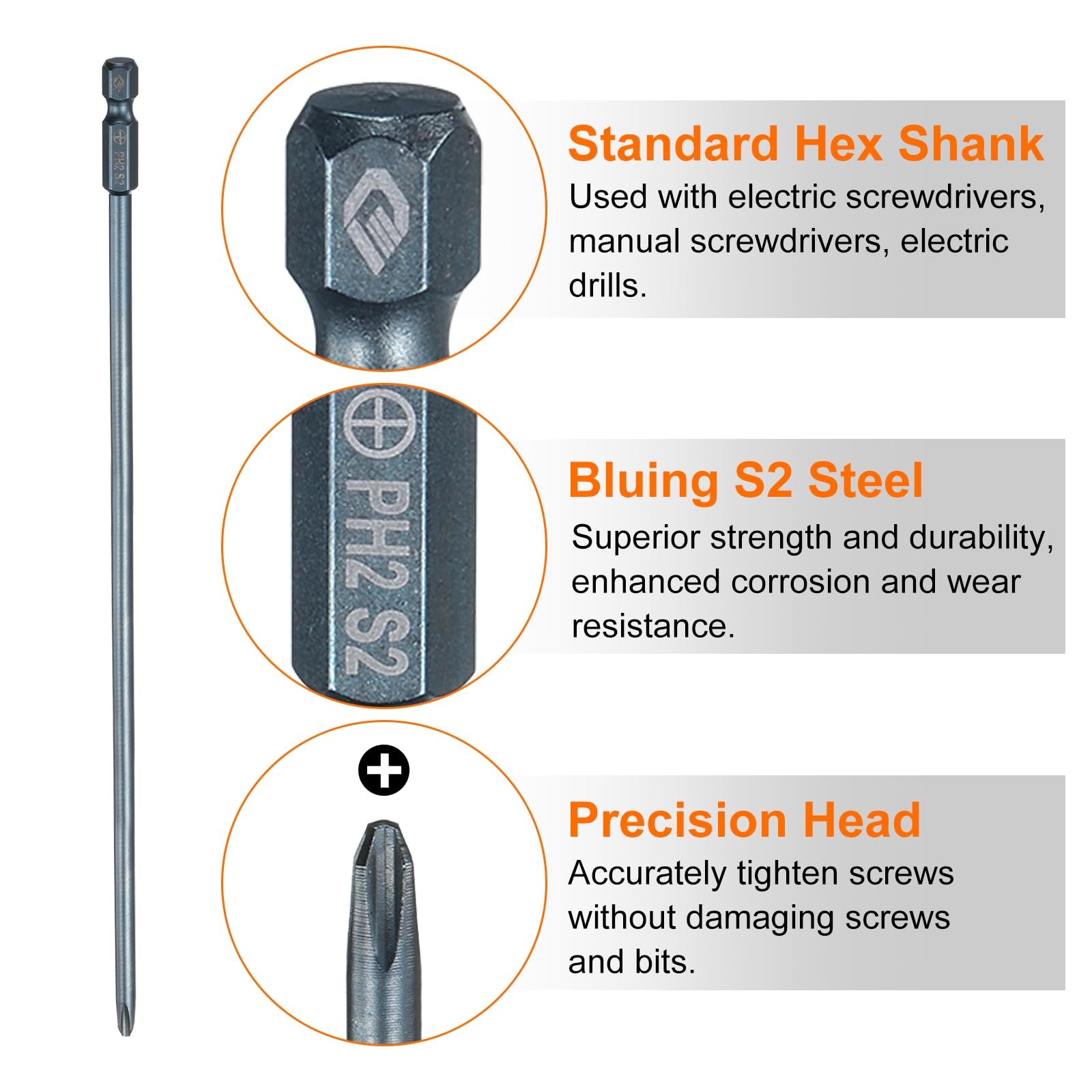 HARFINGTON PH2 Magnetic Screwdriver Bit - 8" Long -5