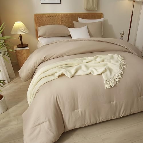 Miniatura 5 de AMWAN Juego de edredón de color caqui, tamaño Queen, juego de ropa de cama y colecciones de 3 piezas, color caqui, para todas las estaciones, juego