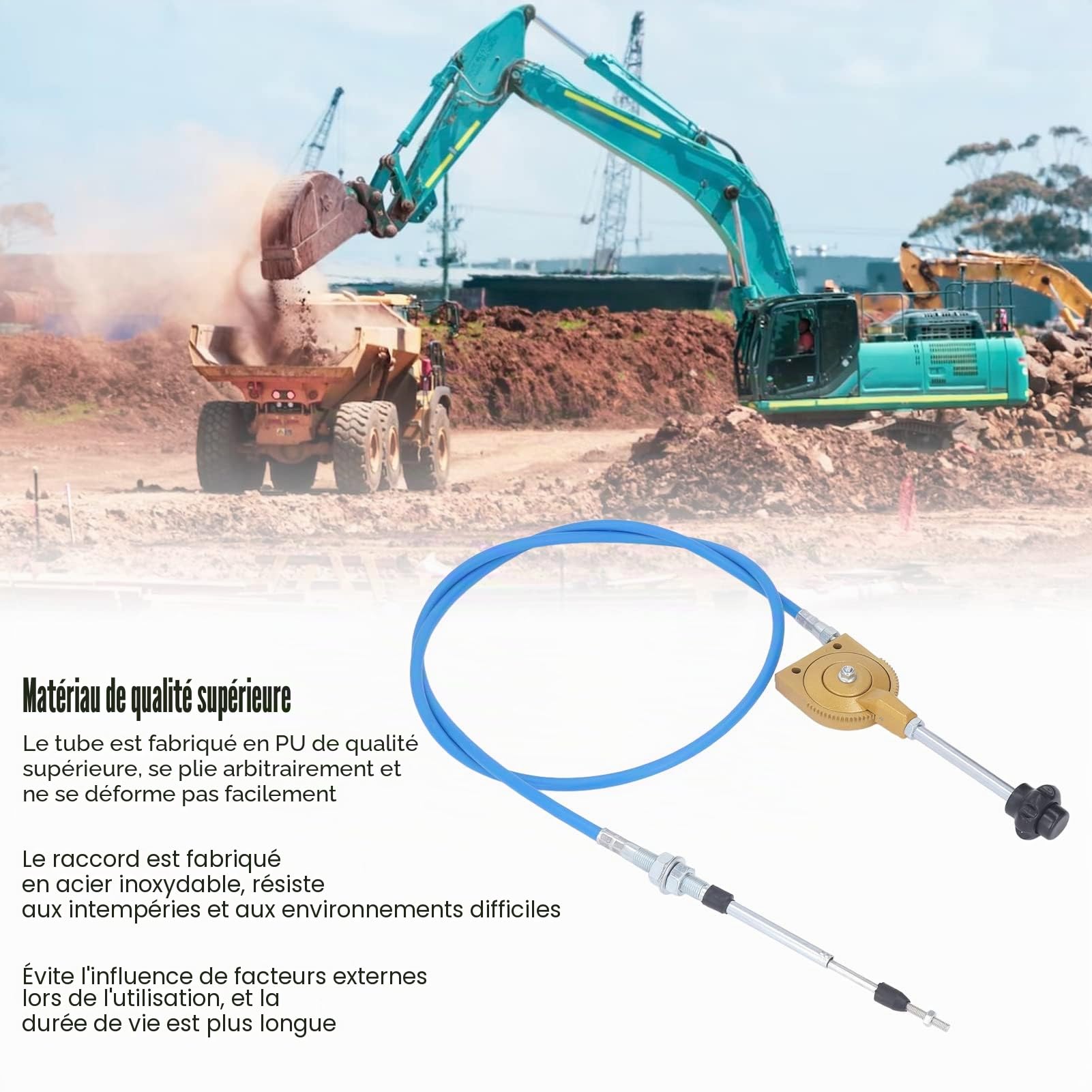 Câble D'accélérateur D'excavatrice 2m PU Câble D'accélérateur Manuel Résistant aux Intempéries en Acier Inoxydable pour Mélangeur D'excavatrice