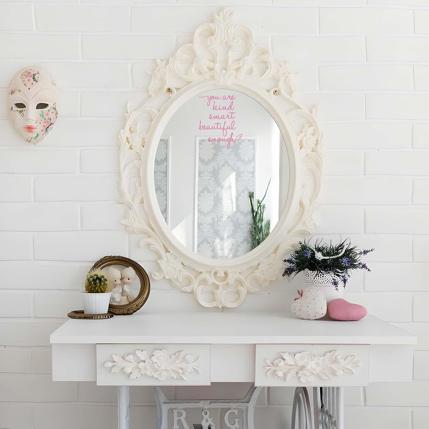 JINGIHE Affirmation Stickers You are Kind Smart Beautiful Enough, Mirror Wall Decor for Bathroom, Vinyl Peel and Stick Wall Decals for Home Decor Living Room Bedroom Girl Home Decoration (Pink) image 5