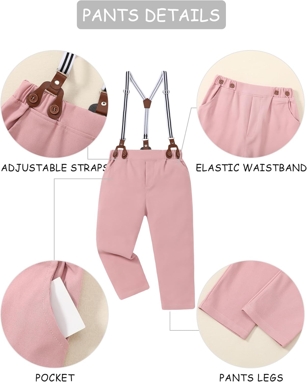 DISAUR Boys Suits 3 Pieces Formal Dress Shirt with Bowtie+Suspender Pants Boy Gentleman Outfits Set 4-8 Years - Image 4