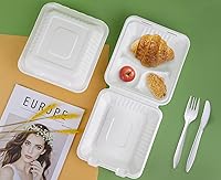Vista 7 de Azure Zone, Concha desechable compostable de 8 pulgadas, 3 compartimentos, paquete de 100 recipientes para llevar, biodegradables hechos de fibras