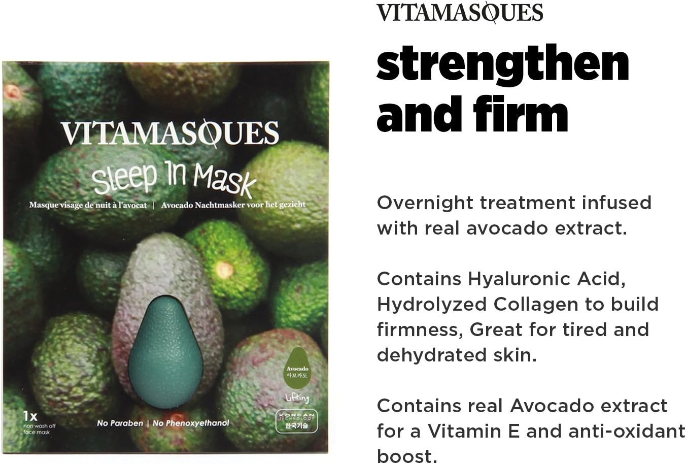Vitamasques - 3D Range Luxury Korean Advanced Skin Care Technology, Premium Face Masks, (Avocado, 1 Pack)