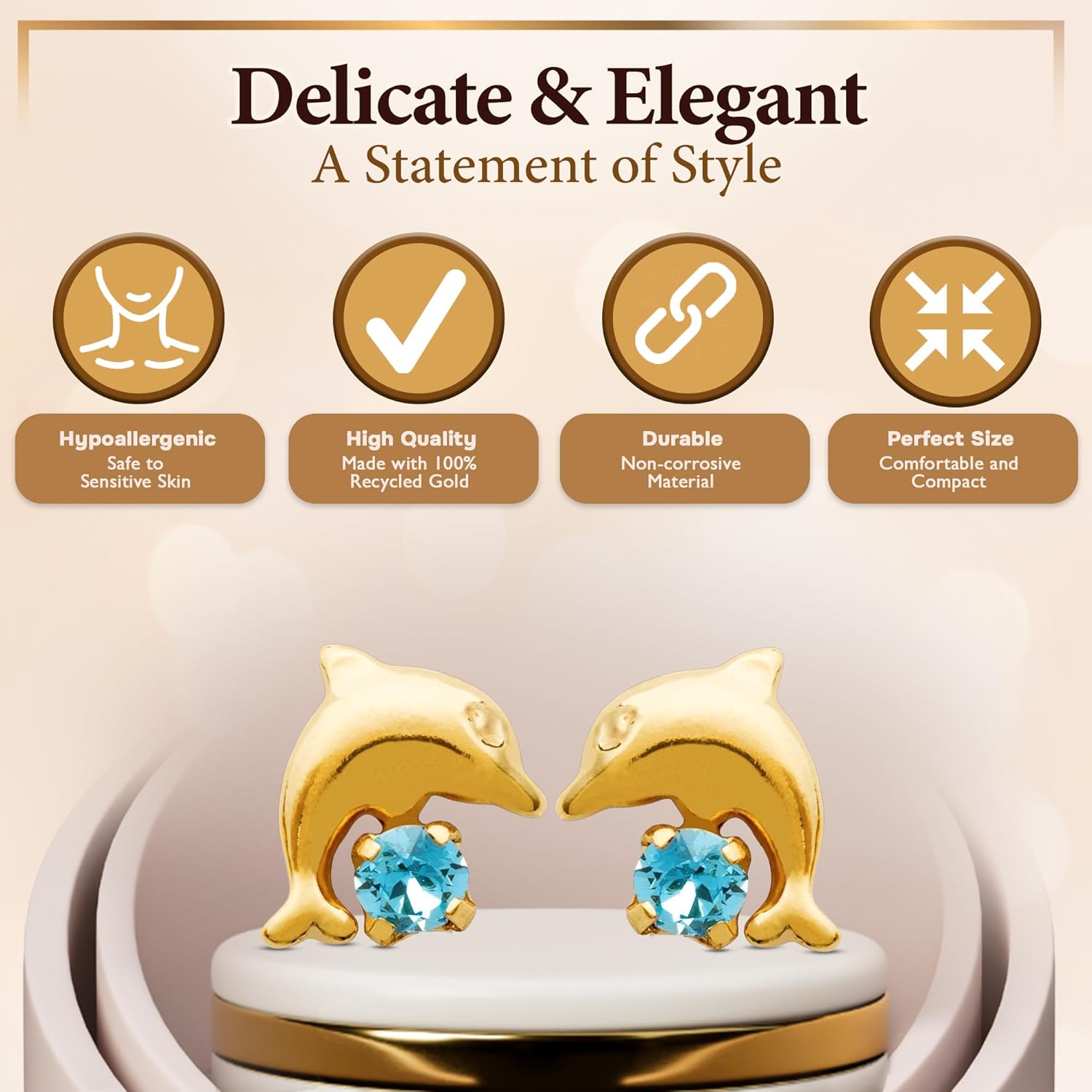 Sterling Silver Dolphin Earrings - Hypoallergic Sterling Silver Plated Rhodium or 18K Gold Plated - Statement Earrings for Women and Girls - Summer and Hawaiian Themed