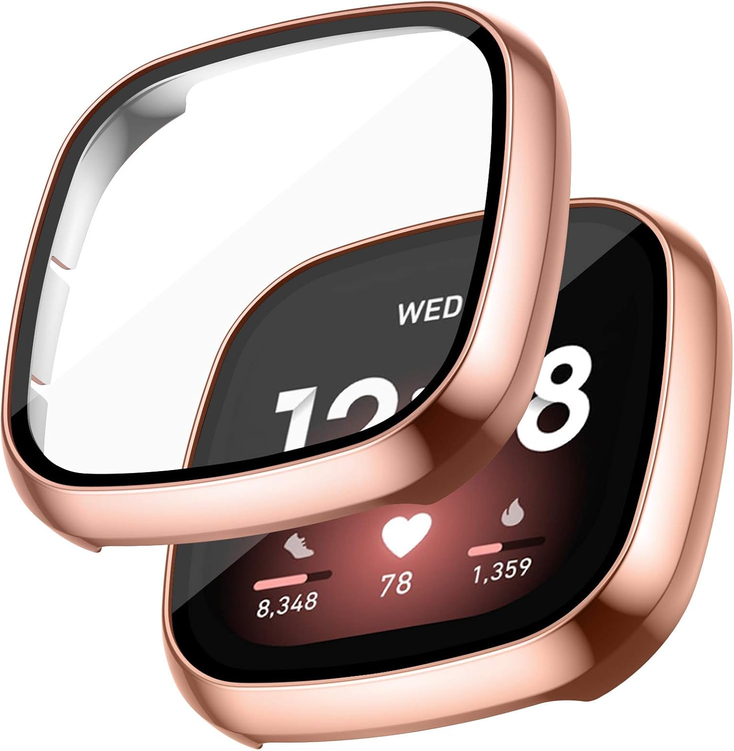 NANW Screen Protector Case Compatible with Fitbit Sense/Versa 3, Built-in 9H Tempered Glass Screen Protector Ultra-Thin All-Around Full Cover Bumper for Versa 3 Smart Watch, Rose Gold