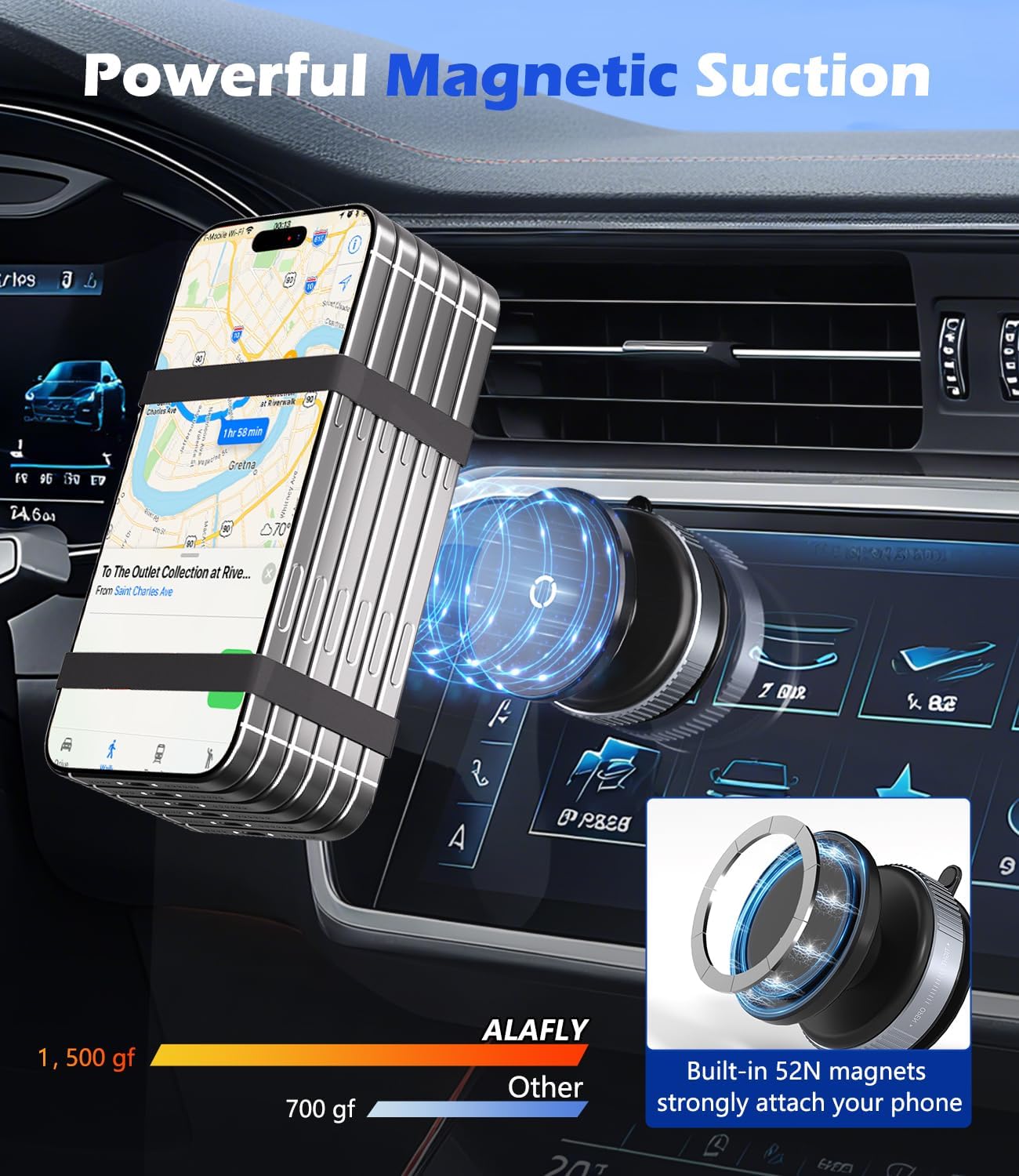 Magnetic Phone Holder Mount with Suction Cup [360° Rotatable] Compatible with MagSafe iPhone for Shower, Kitchen, Gym, Glass, Mirror, Car Display, Any Smooth Surface - Black