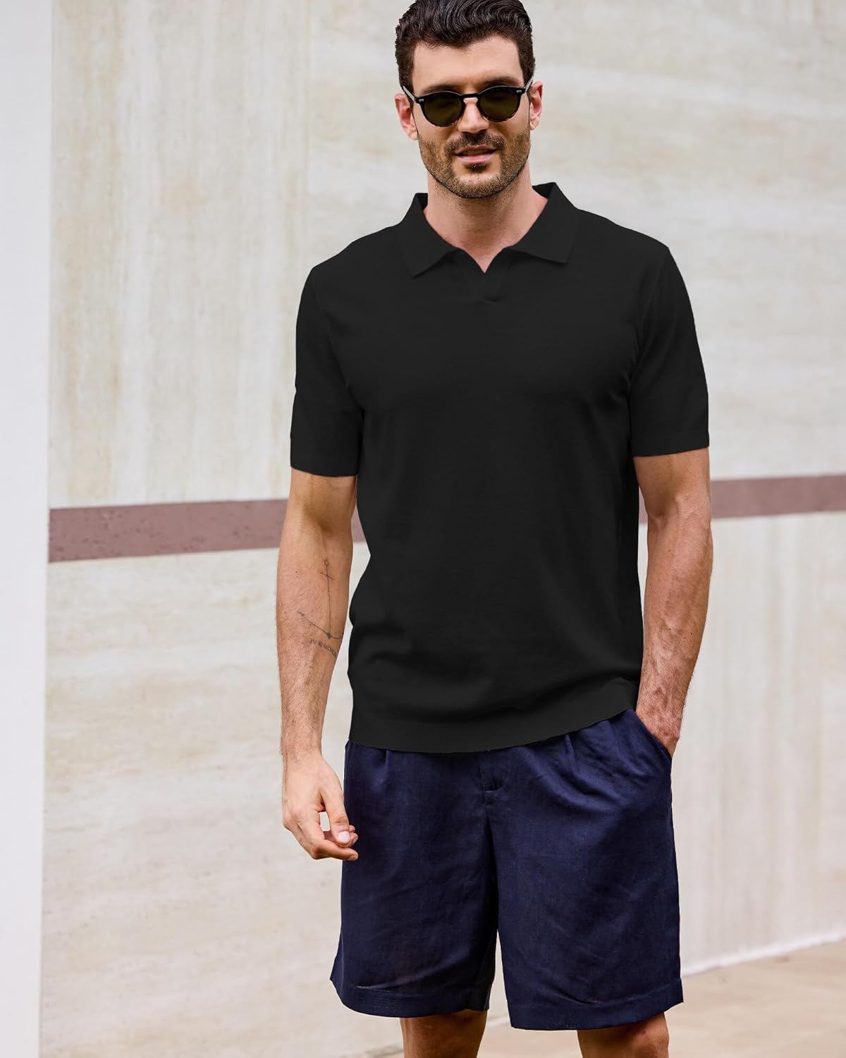 Kallspin Men's Polo Shirts Short Sleeve V Neck Collared Textured Knit Pullover Top Breathable Casual Summer Golf Beach Shirt - Image 7