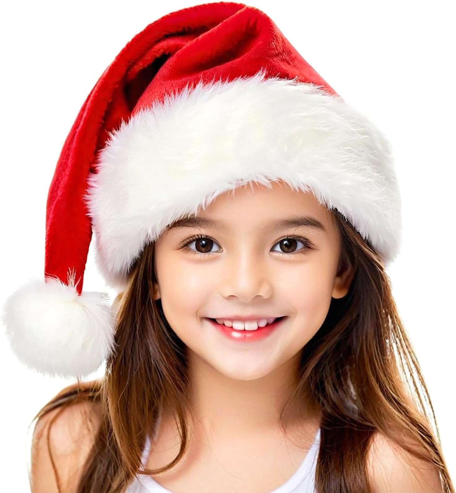 TCJJ Santa Hat for Kids & Baby Christmas Hats Headwear Unisex Holiday Comfort Red Velvet Xmas Hat for New Year Festive Party