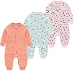 MAMIMAKA Newborn Baby 2-way Zipper Romper Cotton One-piece Jumsuit 3-pack, 0-24 Months