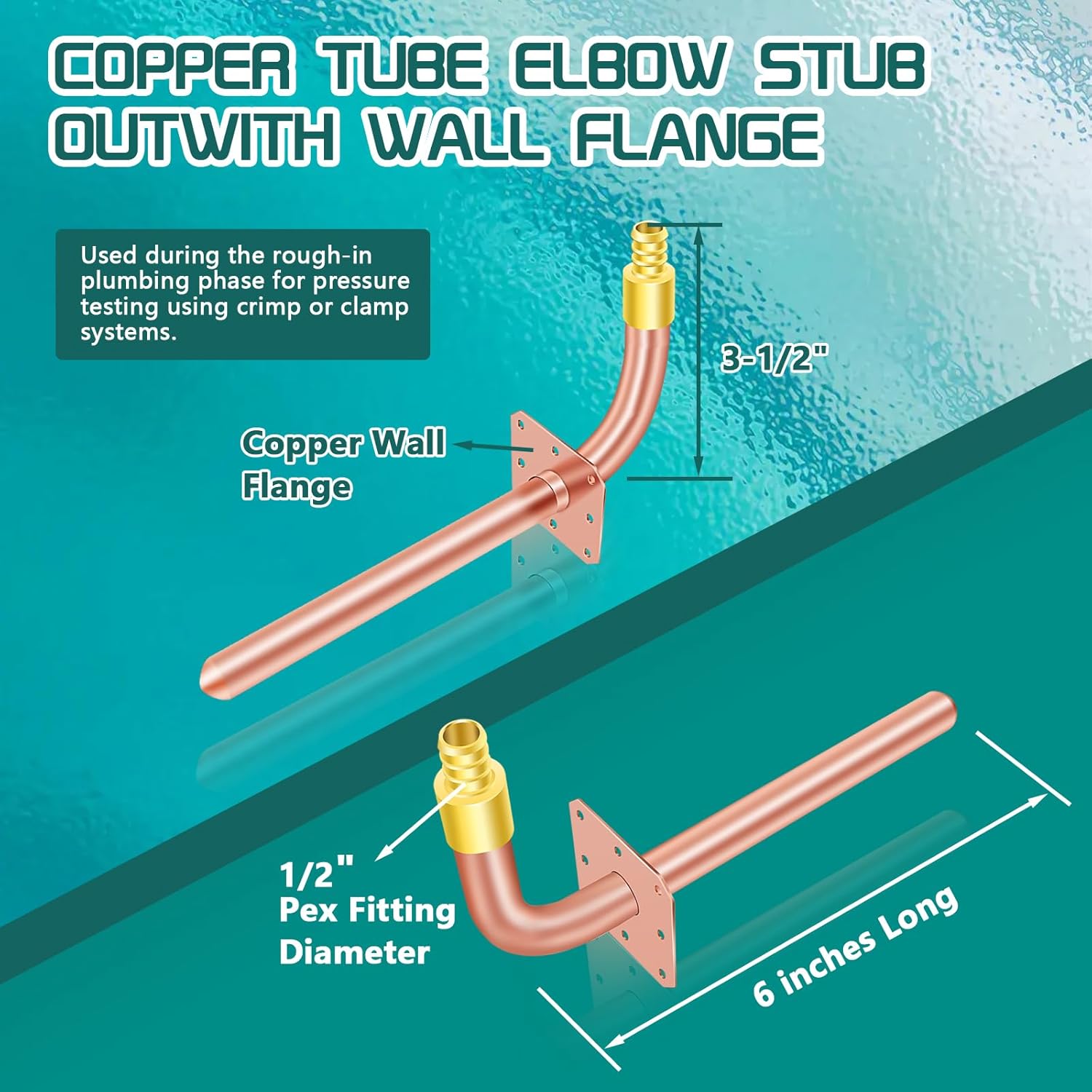 Boltigen 1/2" PEX Copper Stub Out Elbow 5-Pack with Wall Flange - 6 Inch, F1807 Certified with Stainless Steel Crimp Clamps for PEX-B/C Systems