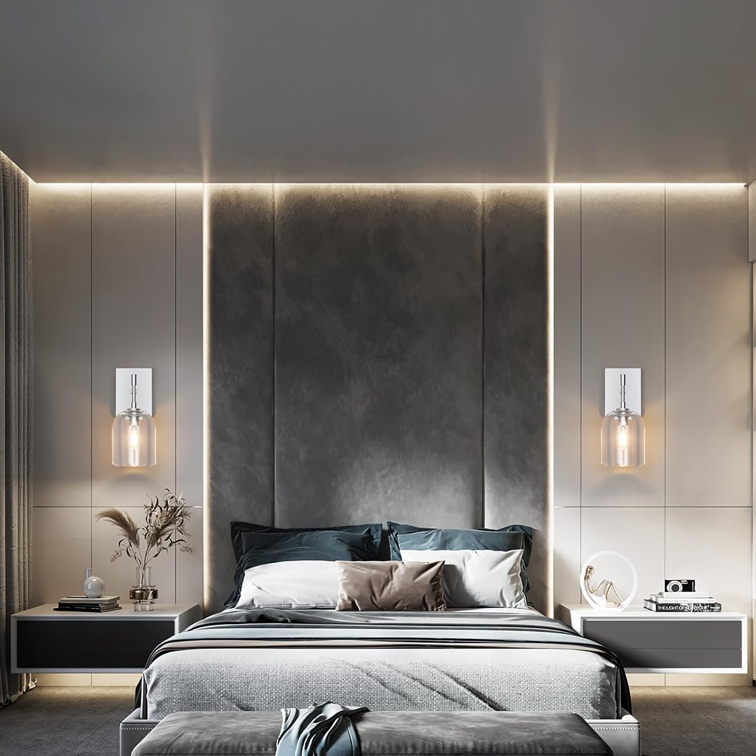 Modern Crystal Wall Sconces Indoor Chrome Wall Lamp Vanity Wall Lighting for Bathroom Bedroom Living Room Stair（1Pack）