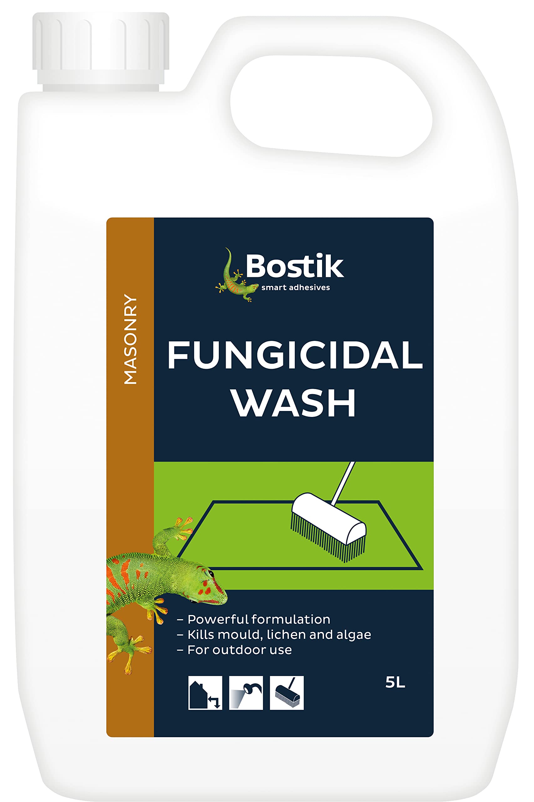 Bostik Fungicidal Wash, Mould, Lichen and Algae Cleaner and Remover for Brick Render, Patios and Driveways, Size: 5L