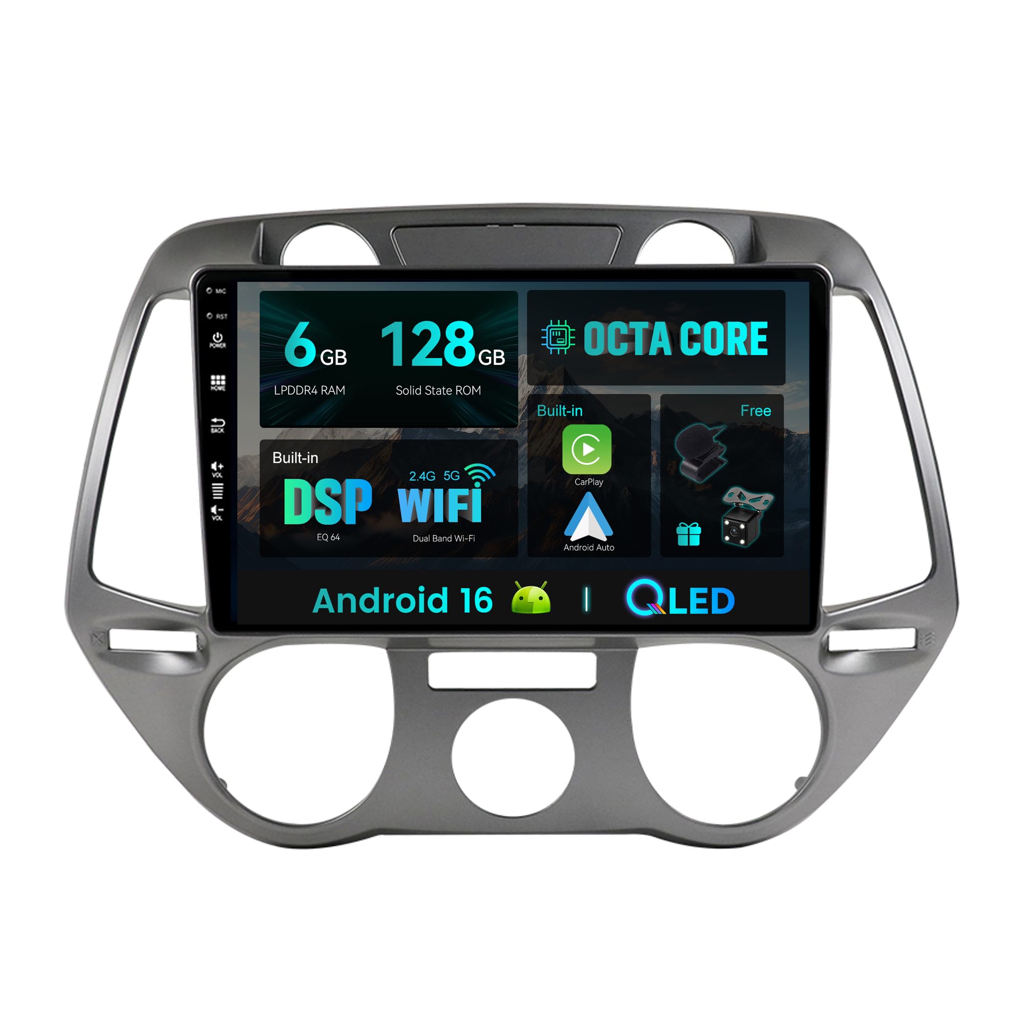 SXAUTO Android 16 - [6G+128G] - IPS Autoradio pour Hyundai I20 (2008-2012) - sans Fil Carplay/Android Auto/DSP - LED Caméra + MIC - 9 Pouce 2 Din - Dab Volant 360-CAM Fast-Boot AHD Bluetooth WiFi
