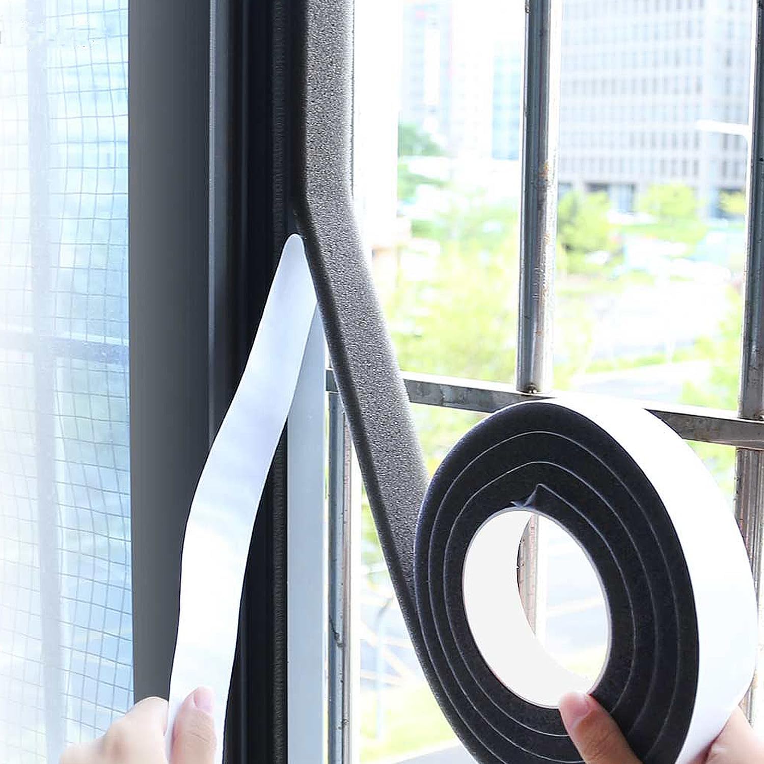 Single-Sided Adhesive Foam Tape Low-Density, Super Soft Easy Adjust Sealing Strip for Window Door Air Gap, Sponge Draft Blocker and Sound Reducer, 1.18in x 6.6FT Black