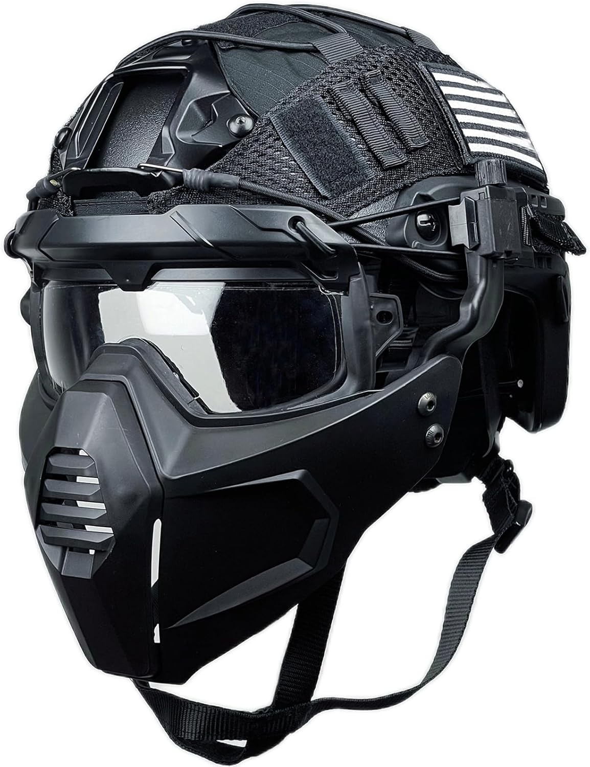 Tactical Airsoft Helmet Set with Full Face Mask, Goggles and Helmet Cover, Adjustable High Cut Protective Headgear for Paintball CS Game Outdoor Training