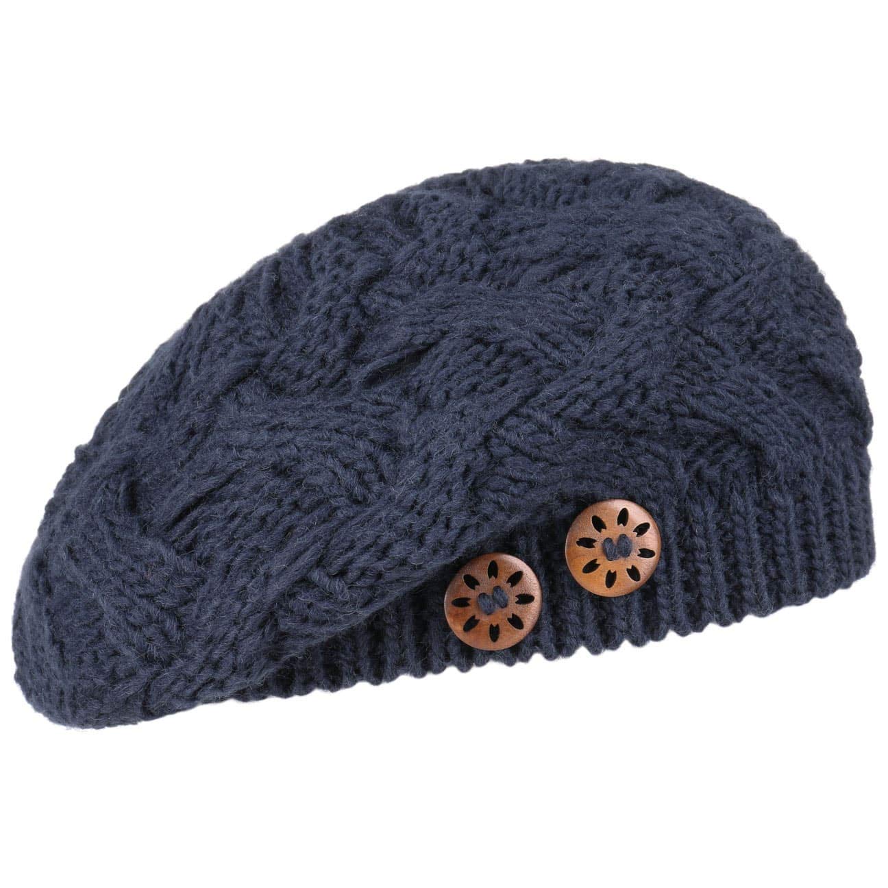 Lierys Jil Women's Beret with Buttons - Knitted hat with new Wool - Made in Germany – One Size 54-59 cm - French Ladies' Beret - Fall/Winter Navy One Size