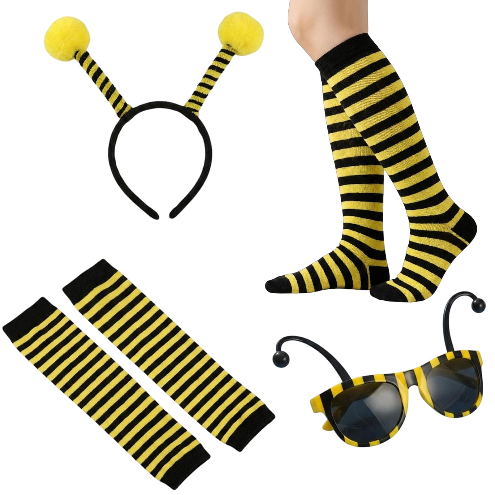 JISRKP 4-Piece Bee Costume Set with Bee Headband and Bumble Bee Costume Accessories, Complete Bee Kit for Themed Events and Festive Occasions, Includes Antenna Headband and Matching Components