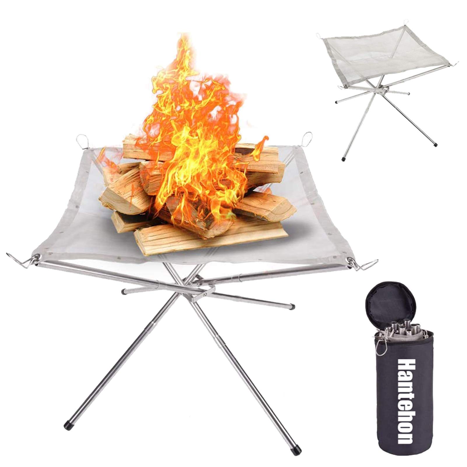 Buy Hantehon Portable Camping Fire Pit, 22 inch Stainless Steel Mesh