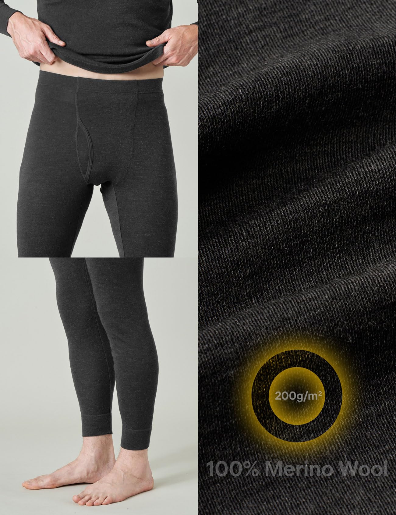 LAPASA 100% Lana Merino Calzamaglia Termica Lunghi Peso Medio Pesanti M30 M68 - Abbigliamento Termico Leggings Invernali Trekking Running Montagna Sci Snowboard