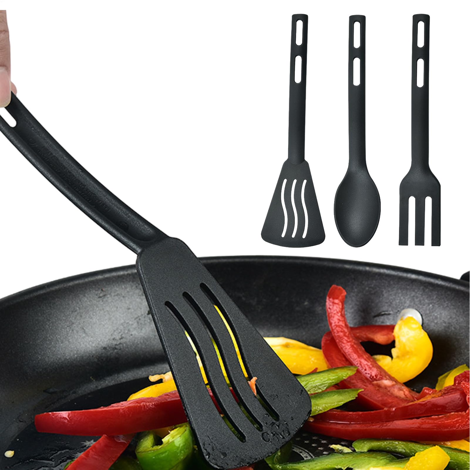 Kitchen Utensils Set, 3PCS Nylon Kitchen Cooking Utensils, Heat Resistant Cooking Spoon, Slotted Turner, Spatula, Cookware Accessories for Camping Hiking Outdoor