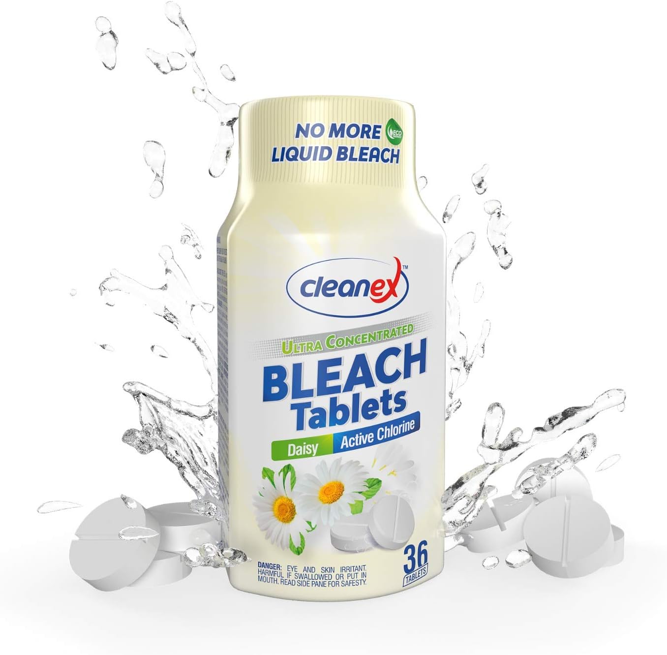 Cleanex Bleach Tablets, New Advanced Formula Ultra Concentrated Water-Soluble Bleach Tablets for Laundry and Multipurpose Cleaning 36 Tablets No Phosphate NO More Liquid Bleach! (Daisy) : Health & Household