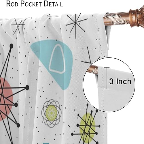Miniatura 6 de Cortinas de estilo de mediados de siglo, diseño geométrico abstracto moderno, diseño retro, estampado de gato negro, para dormitorio, sala de estar,