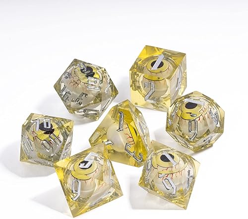 Miniatura 6 de Cusdie Dados DND hechos a mano con núcleo líquido de 7 troqueles, dados D&D con bordes afilados, dados flotantes para Dungeons and Dragons, juego de