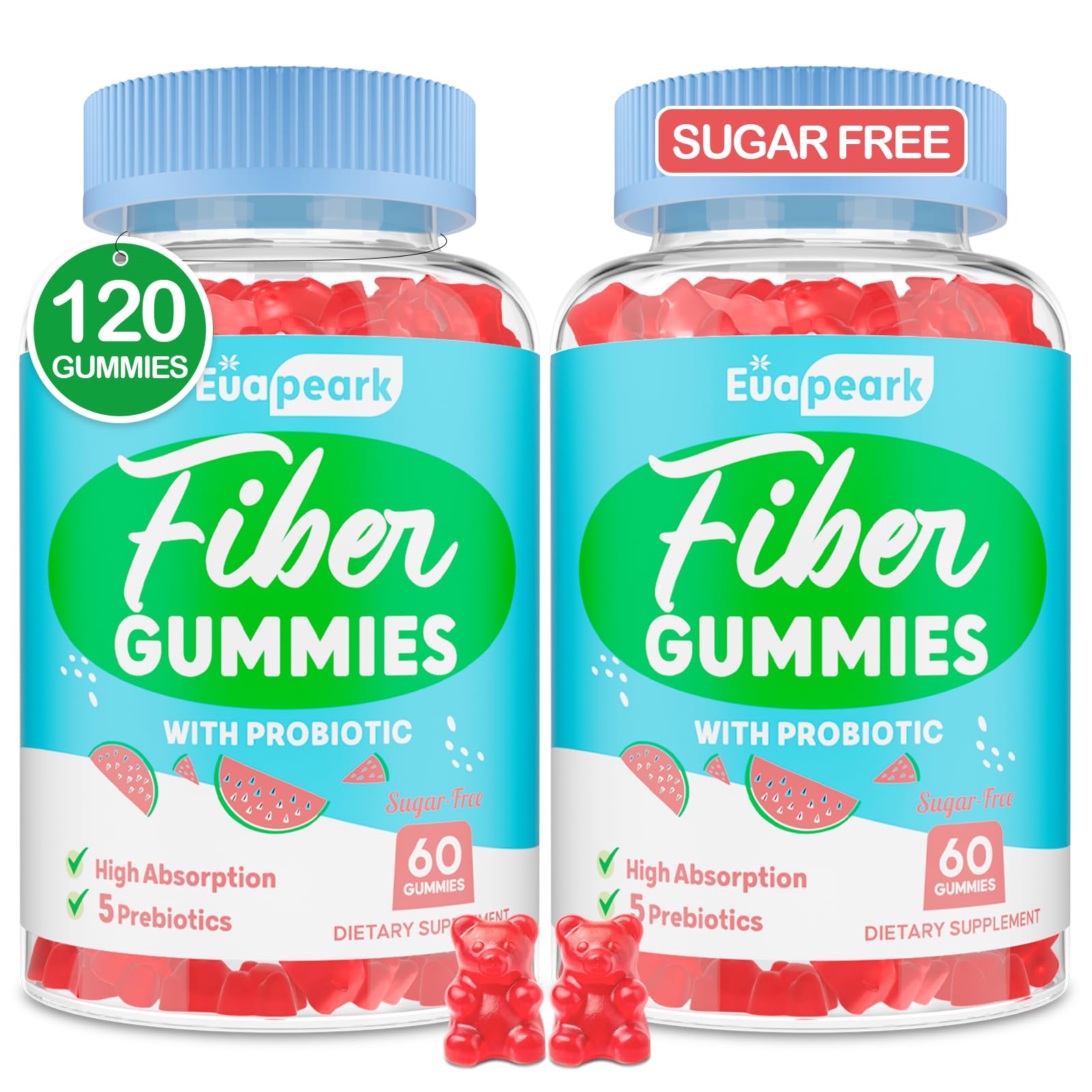 2 Packs - Fiber Gummies for Adults, Sugar Free Probiotics & Prebiotic Fiber Gummies, with Inulin, Fos & Chicory Root - for Regularity, Digestion & Gut Health - Vegan, Gluten Free, 120 Counts