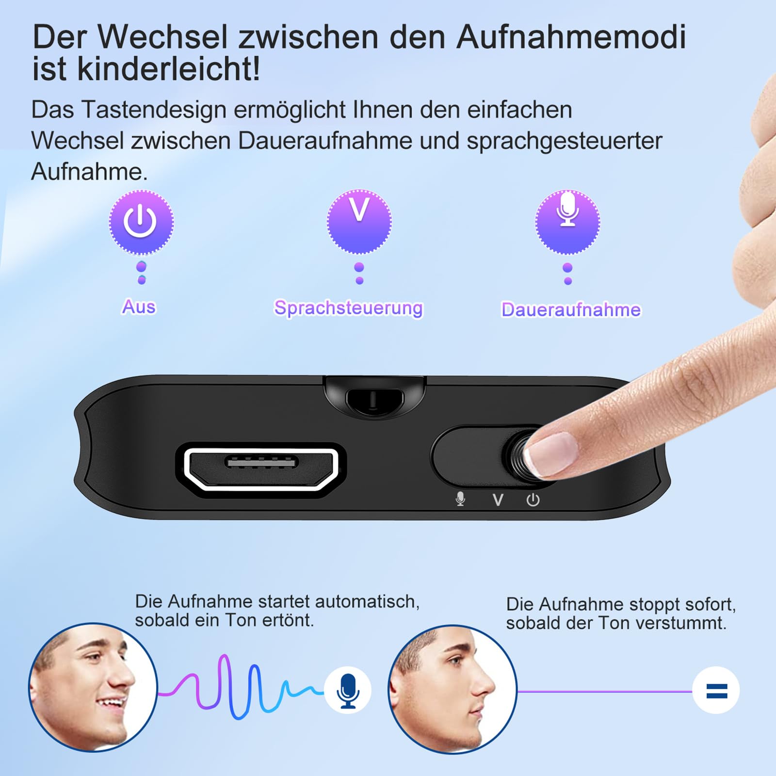 Mini dittafono con magnete integrato, ultra sottile solo 0,95 cm, attivazione vocale e riduzione del rumore DSP, registrazione one-touch, registratore portatile per riunioni, interviste