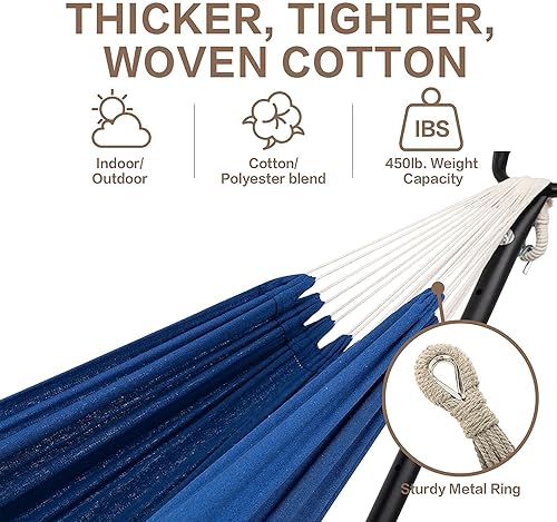 Miniatura 9 de PNAEUT Hamaca doble con soporte de acero que ahorra espacio para 2 personas, resistente para jardín, patio, exterior, hamacas de capacidad de 450