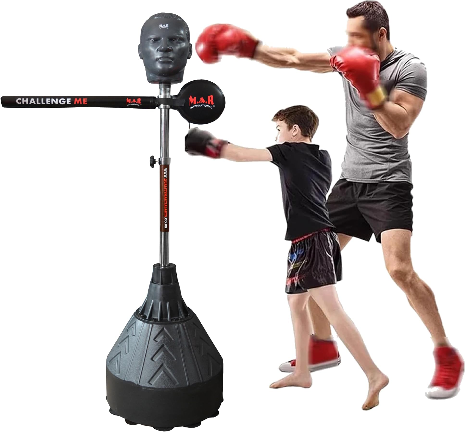 MAR | Free Standing Boxing Speed Trainer Reflex Spinning Bar Reaction-Target-Stick Adjustable Height Human Face Punching-Ball Pad Bag for Teens & Adults Strike Workout for Home Gym Training