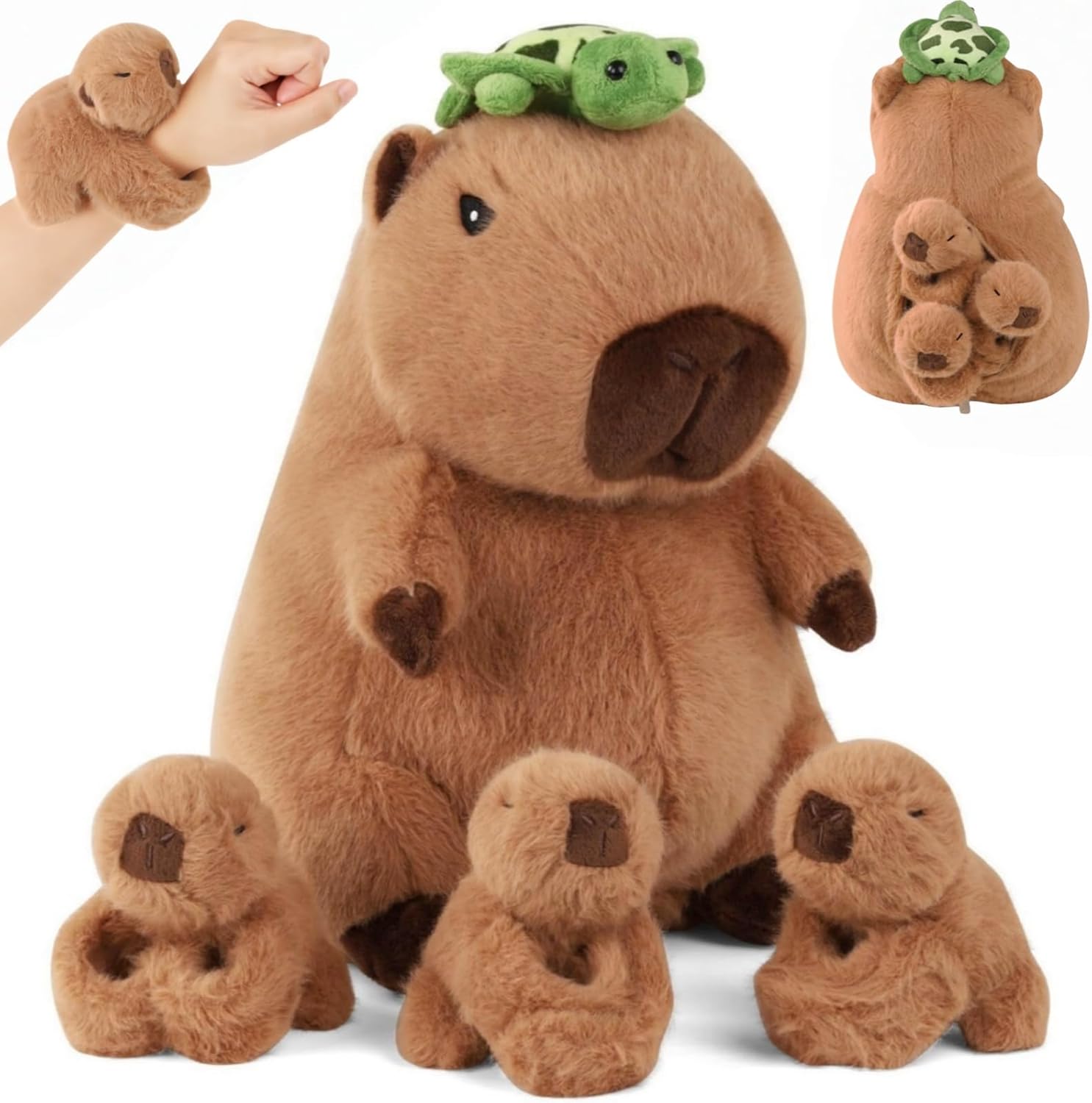 Youthfuljive 5 in 1 Capybara Plush Set 12.8" Mommy Capybara Stuffed Animal with Babies Inside, Stuffed Capybara Plush with 3 Baby Capibaras Peluches Capybara Pillow Plushies Toys for Kids Birthday