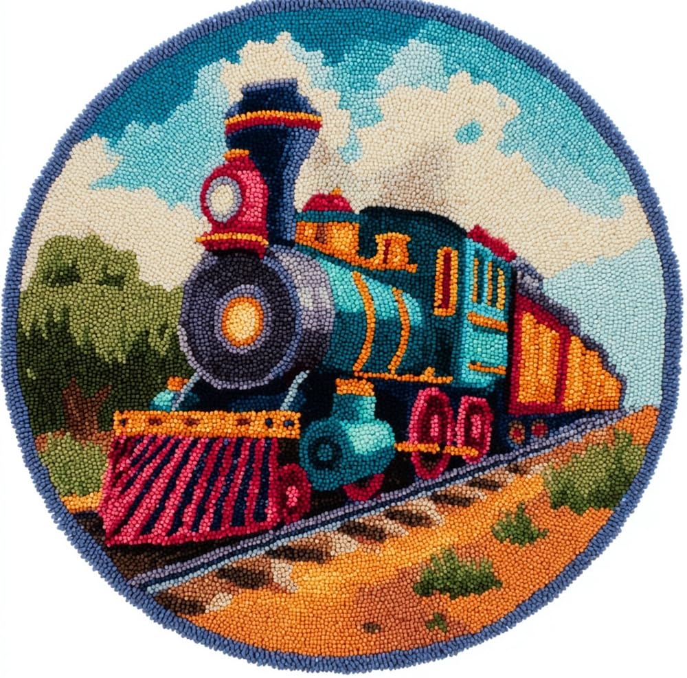 kitphoenix DIY Round Rug Making Craft Kitvintage Steam Train