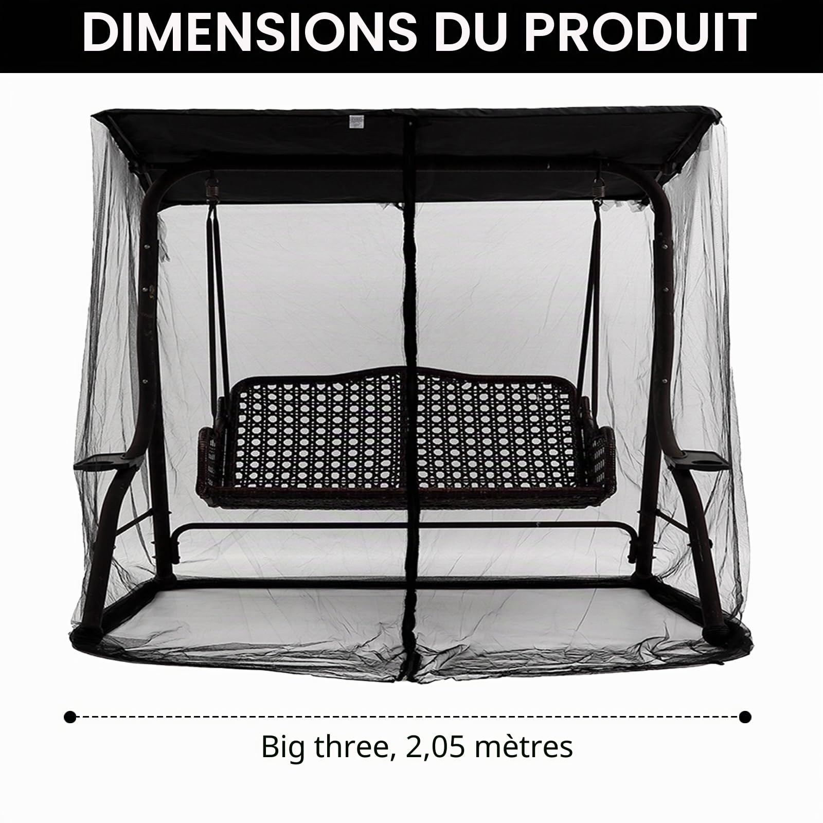 Moustiquaires, Moustiquaire avec Fermeture éclair pour Parasol 3 Places Balançoire De Porche Moustiquaire pour Balançoire De Jardin Extérieure Balcon Voyage Camping Chaise Pivotante