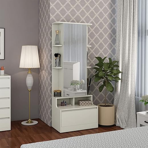 Helios Reynan Dresser Mirror with Drawer - White