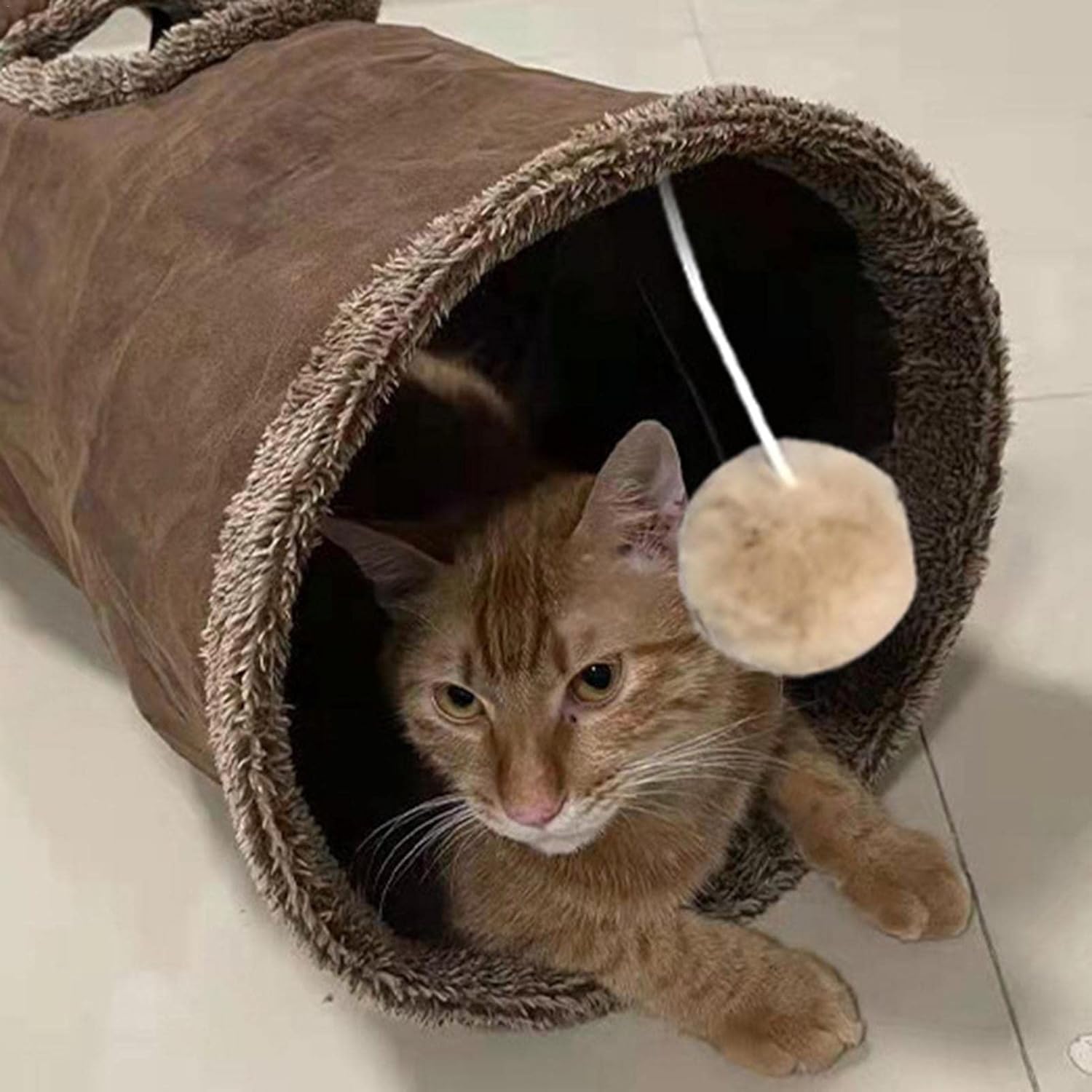 21新商品 猫のぬいぐるみトンネルのおもちゃ ブラウン プラッシュ ペット トンネル 屋内の子猫 子犬 ウサギ フェレット用の折りたたみ式猫 遊びトンネルかくれんぼペットおもちゃ Colmall Vegaspizza Pl