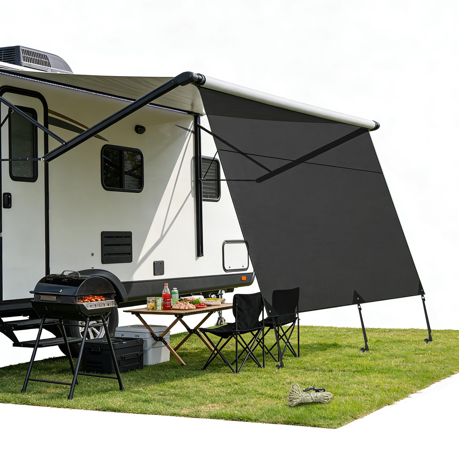Sonnenschutz für Wohnmobil 2 x 3,3 m, Winddurchlässige und Sonnenschutz Markisenvorderwand 3 Keder mit Ø 4, 6 und 10 mm, Doppellagiges Netzgewebe Sun Blocker Wohnmobil Vorderwand