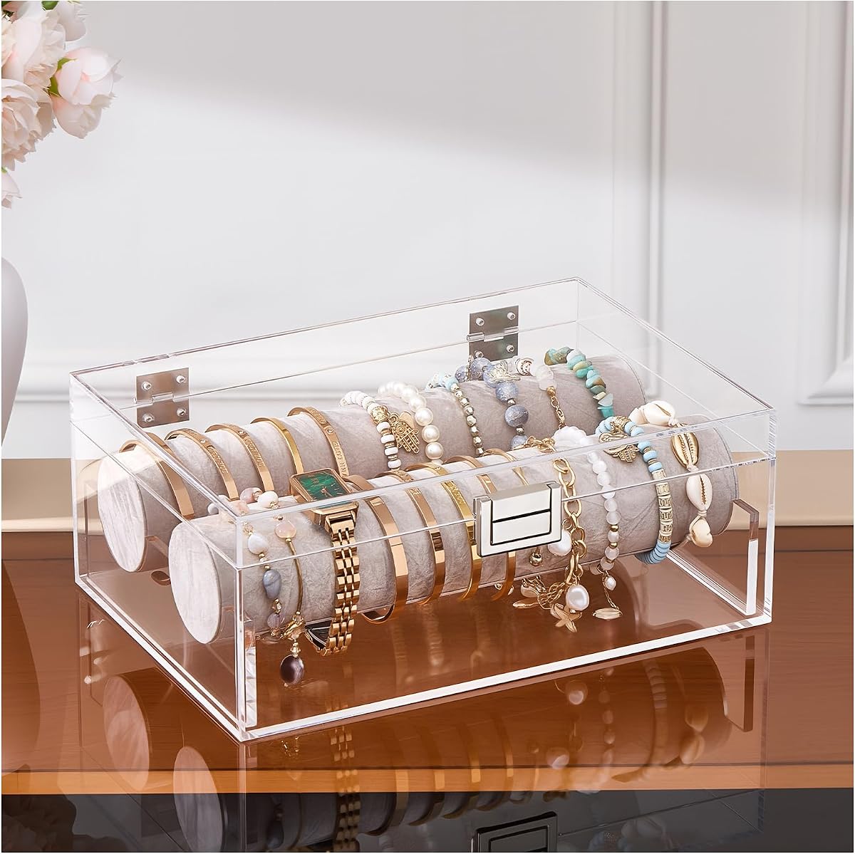 Lolalet Acrylic Bracelet Organizer Box -No Drawer | Clear Jewelry Display Holder for Bracelets, Bangles & Watches, Great Gift for Women on Birthdays， Valentine's Day