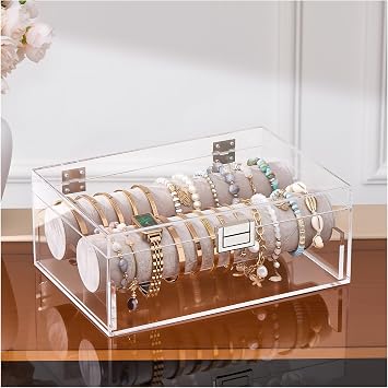 Lolalet Acrylic Bracelet Organizer Box -No Drawer | Clear Jewelry Display Holder for Bracelets, Bangles & Watches, Great Gift for Women on Birthdays, Valentines Day