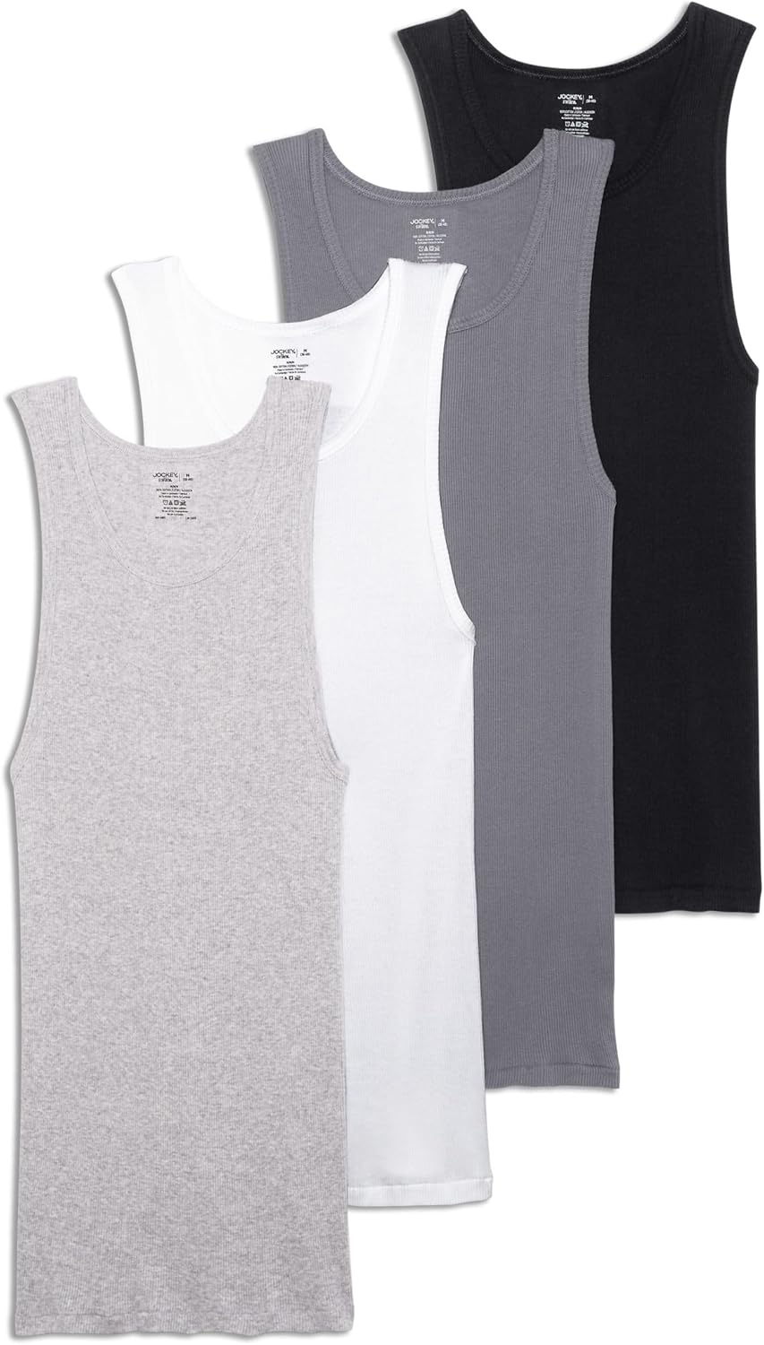Jockey Men's Undershirt 100% Cotton A-Shirt Tank - 4 Pack