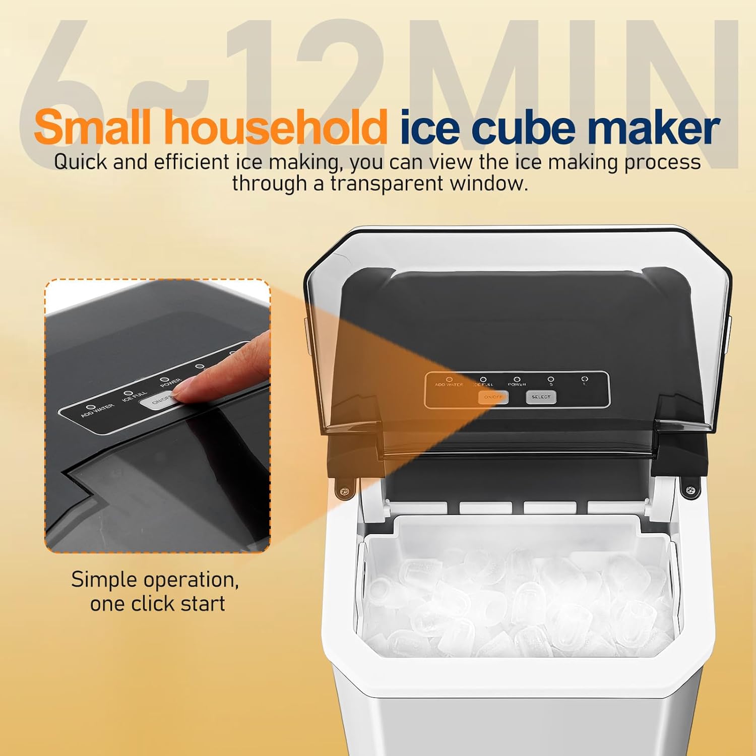 NUOBESTY Portable Countertop Ice Maker Machine, Small Cube Ice Maker for Home Kitchen Office, Transparent Window Rapid Cooling, with Us Plug