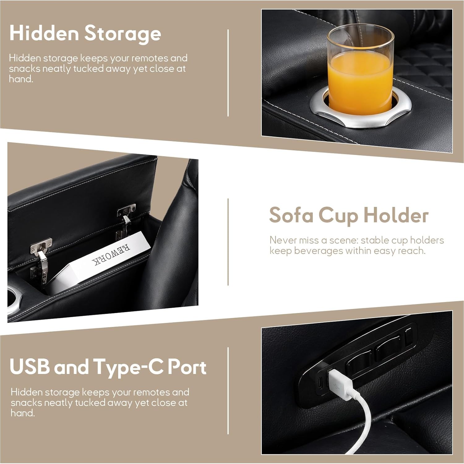 Bonzy Home Power Recliner Chair with Ambient Lighting, Faux Leather Dual Motor Electric Reclining Chair Home Theater Seating with Adjustable Headrest, Cup Holders, USB & Type-C Charging Port, Black