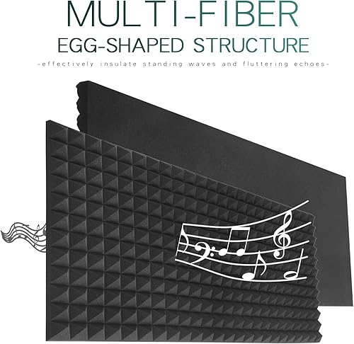 Miniatura 8 de Paquete de 4 paneles de espuma acústica negra, a prueba de sonido de 48 x 24 x 2 pulgadas, paneles de pared insonorizados de alta densidad, estudio