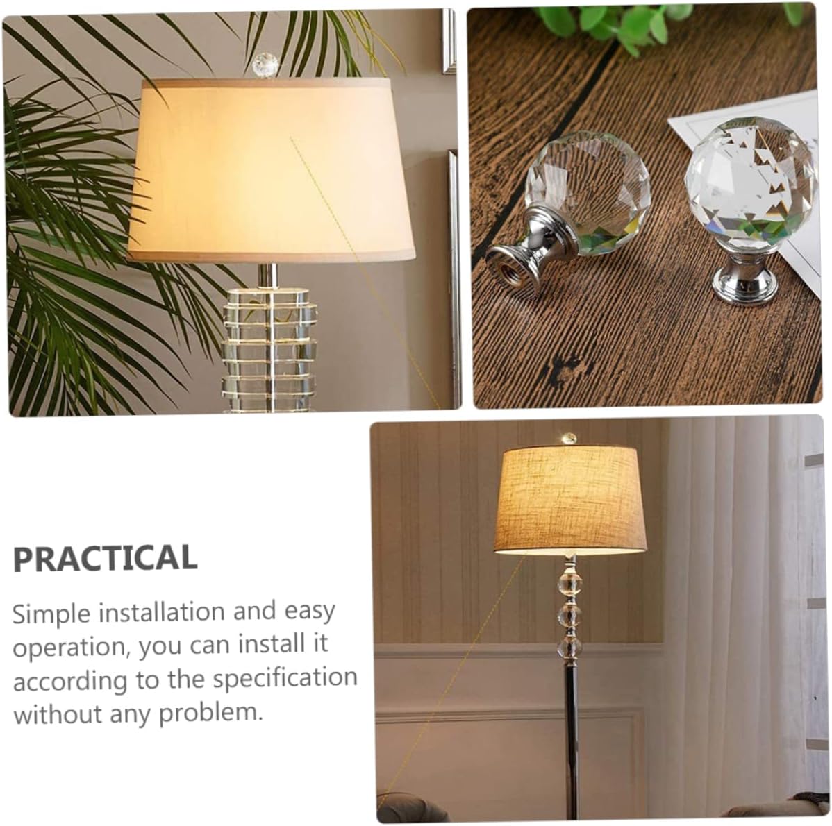 Balacoo 4pcs Finials for Lamps Blue Crystal Lampshade Holder Harp Knob Decor Stylish Lamp Accents