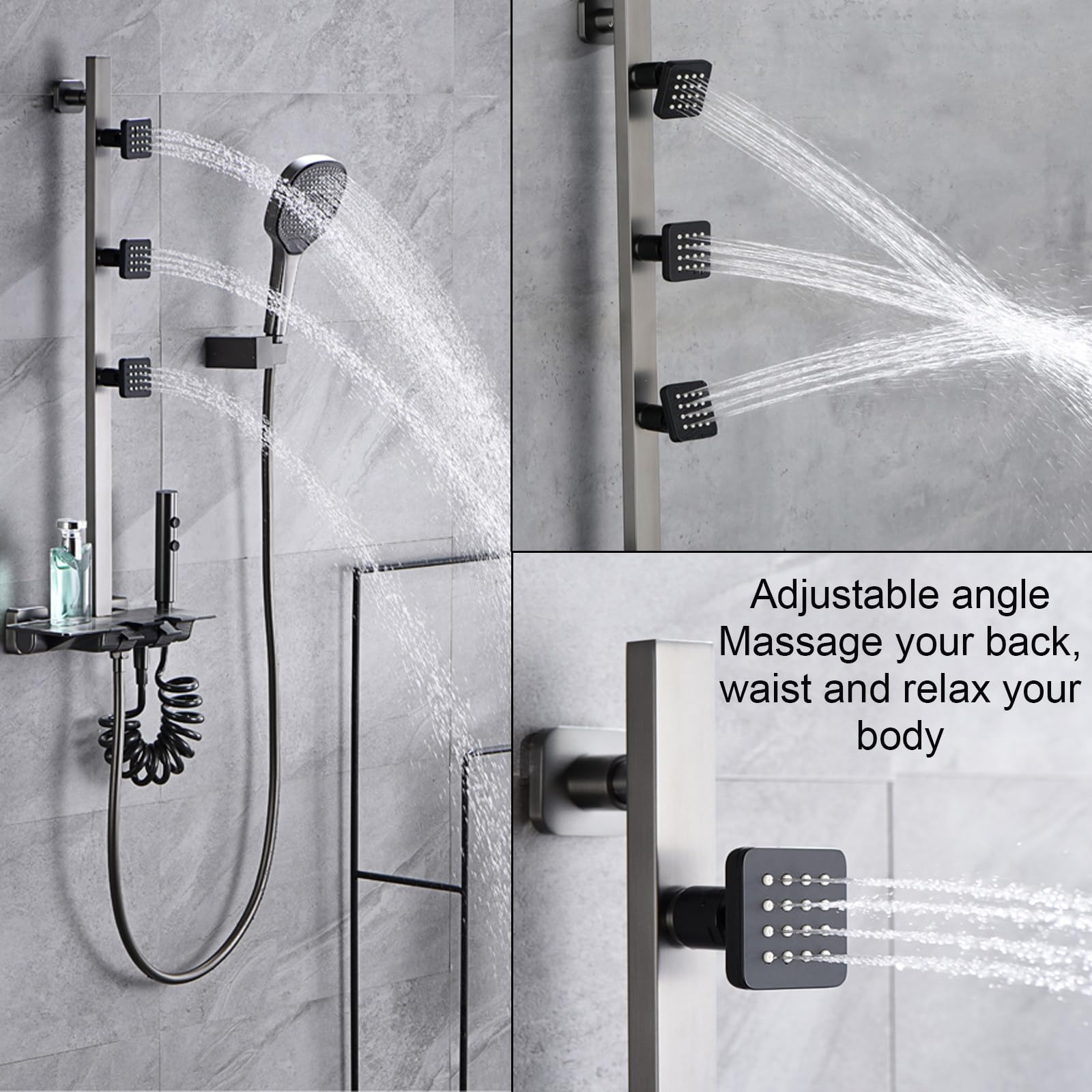 Sistema de Ducha termostático, Juego de Grifo de baño con Pantalla Digital, Kit Expuesto con válvula y Cabezal de Mano de 3 Modos, rociador Corporal, bidé, Cascada, bañera