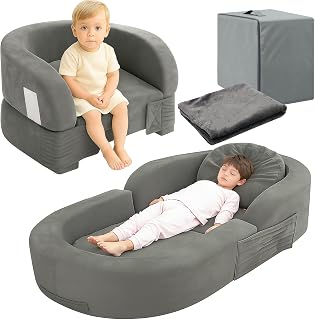 Toddler Travel Bed and Chair Toddler Floor Bed Foldable Portable Toddler Beds for Indoor Outdoor Kids Floor Crib with Washable Cloth Cover, Toddler Cots for Kids Sleeping with Sheet Pillow Case(Gary)