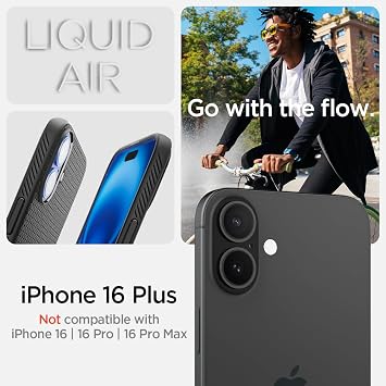 Spigen iPhone 16 Plus ile Uyumlu Kılıf Liquid Air Kaymaz Dokulu Yüzey Siyah Kapak - ACS08066 (Spigen TR Garantili)
